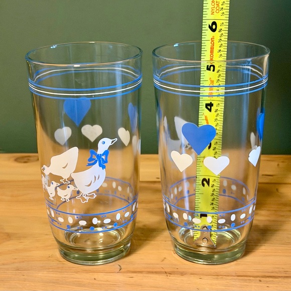 Farmhouse Geese & Hearts Tumblers Drinking Glass 12 oz, Brazil, Set of 2 Retro - Picture 5 of 5